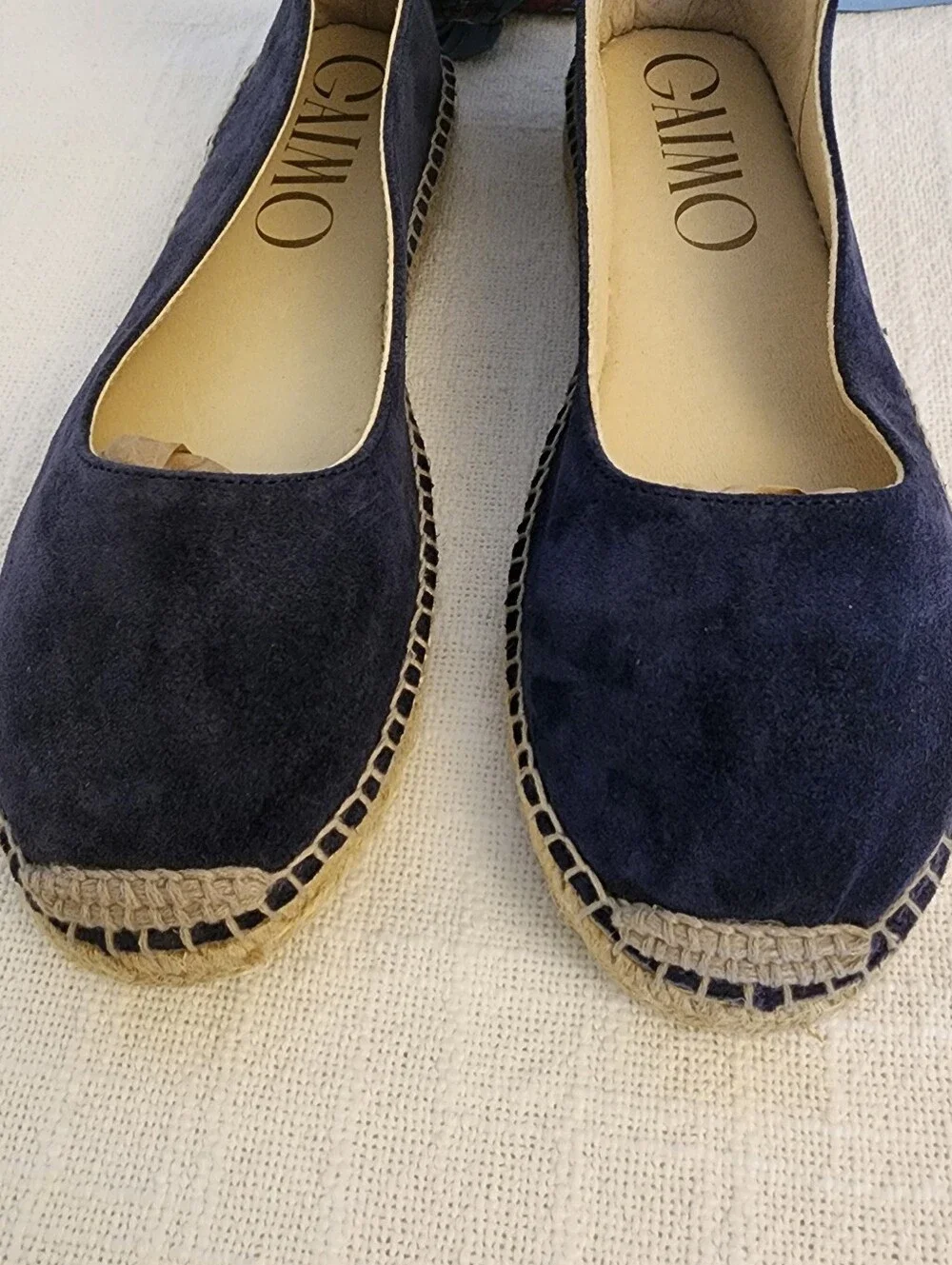 NWOB Gaimo Navy Suede Ballet Espadrilles W/ Fabric Ankle Straps 37 (6 US) A463